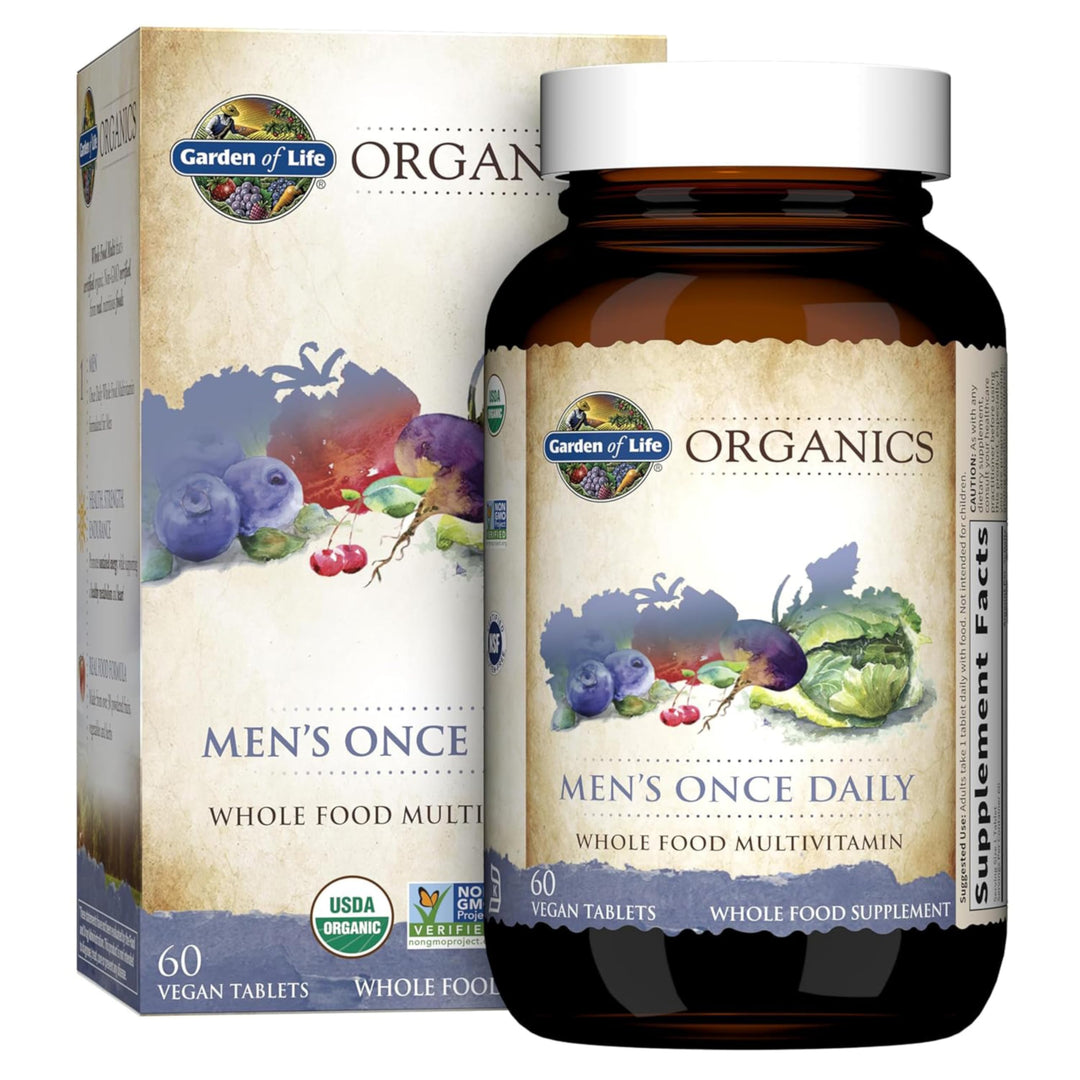 Organics Men&#39;s Once Daily Whole Food Multivitamin - 60 Tablets, Vegan Mens Multi for Health &amp; Well-Being, Organic Mens Vitamins &amp; Minerals, Vitamin C, Zinc