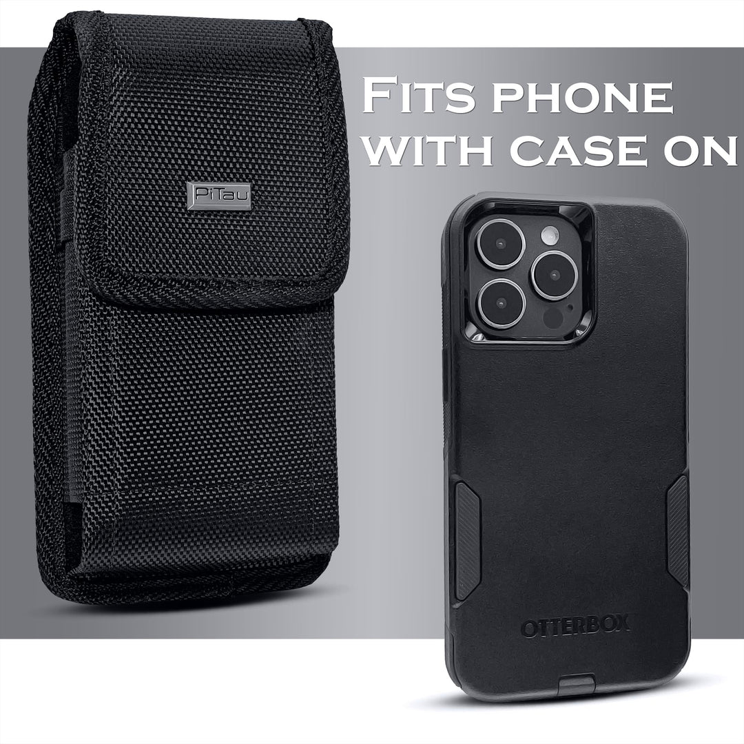Holster for iPhone 16, 16 pro,15 Pro, 14, 14 Pro 13, 13 Pro 12 Pro 12 X, XR, Xs, 11, 10 Nylon Cell Phone Belt Holder Case with Clip Carrying Pouch Cover (Fits with Otterbox Commuter Case) Black