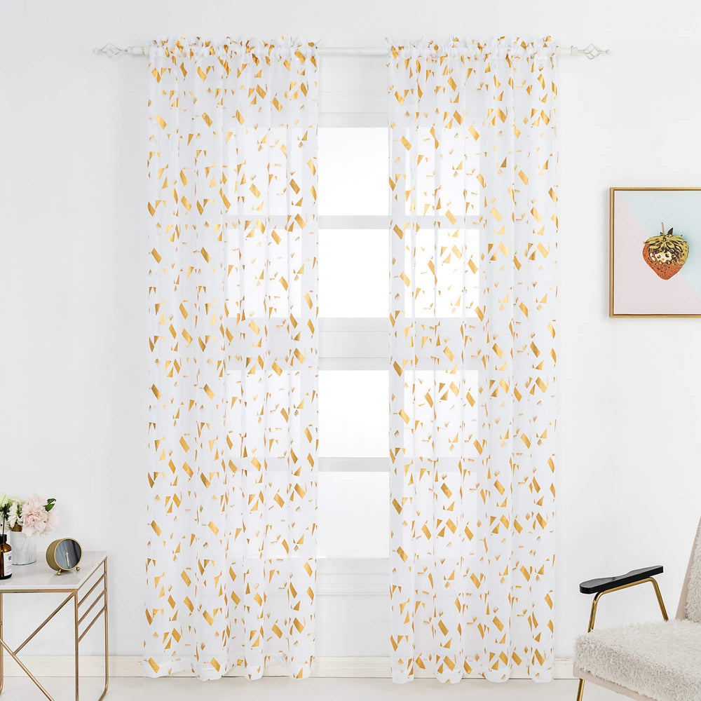 Kotile Sheer Curtains 84 Inches Long - Gold Foil Confet