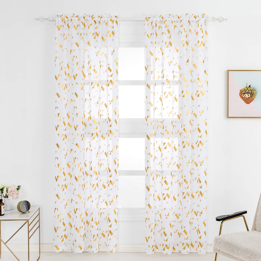 Kotile Sheer Curtains 84 Inches Long - Gold Foil Confet