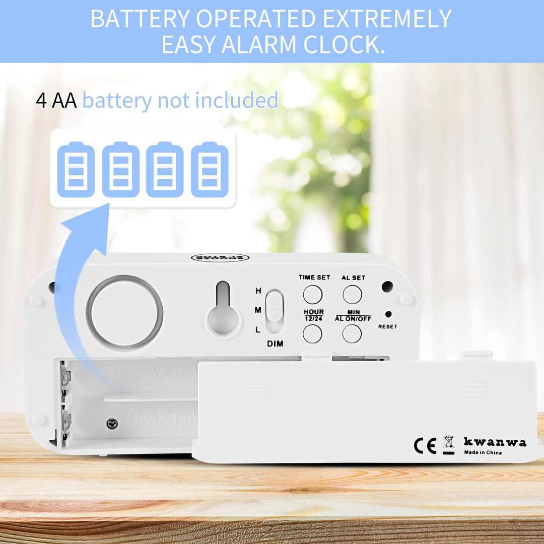Alarm Clock, Digital Clock, Auto Night-Mode, 3-Level Led Brightness, Battery Powered, 12/24Hr, 1.2&#39;&#39; Red Digits Display, Simple Alarm Clock for Kids Adults Girls Boys, Easy to Set, Easy to Read