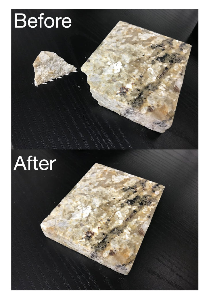 Adhesive - Clear 2 part Self Curing Acrylic (SCA) for Granite, Cultured Marble, stone, ceramic, Porcelain, Corian countertops, tile, floor, shower repair and more hard surfaces.