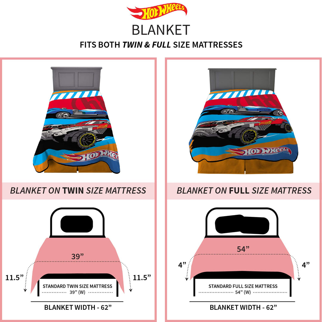 Kids Bedding Super Soft Plush Micro Raschel Blanket, 62 in x 90 in, Hot Wheels