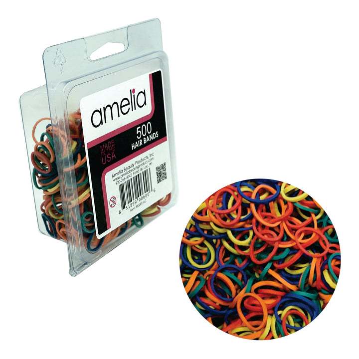 Amelia Beauty 500 Count Elastic Rubber Bands in Re-closable Container (Assorted Colors)