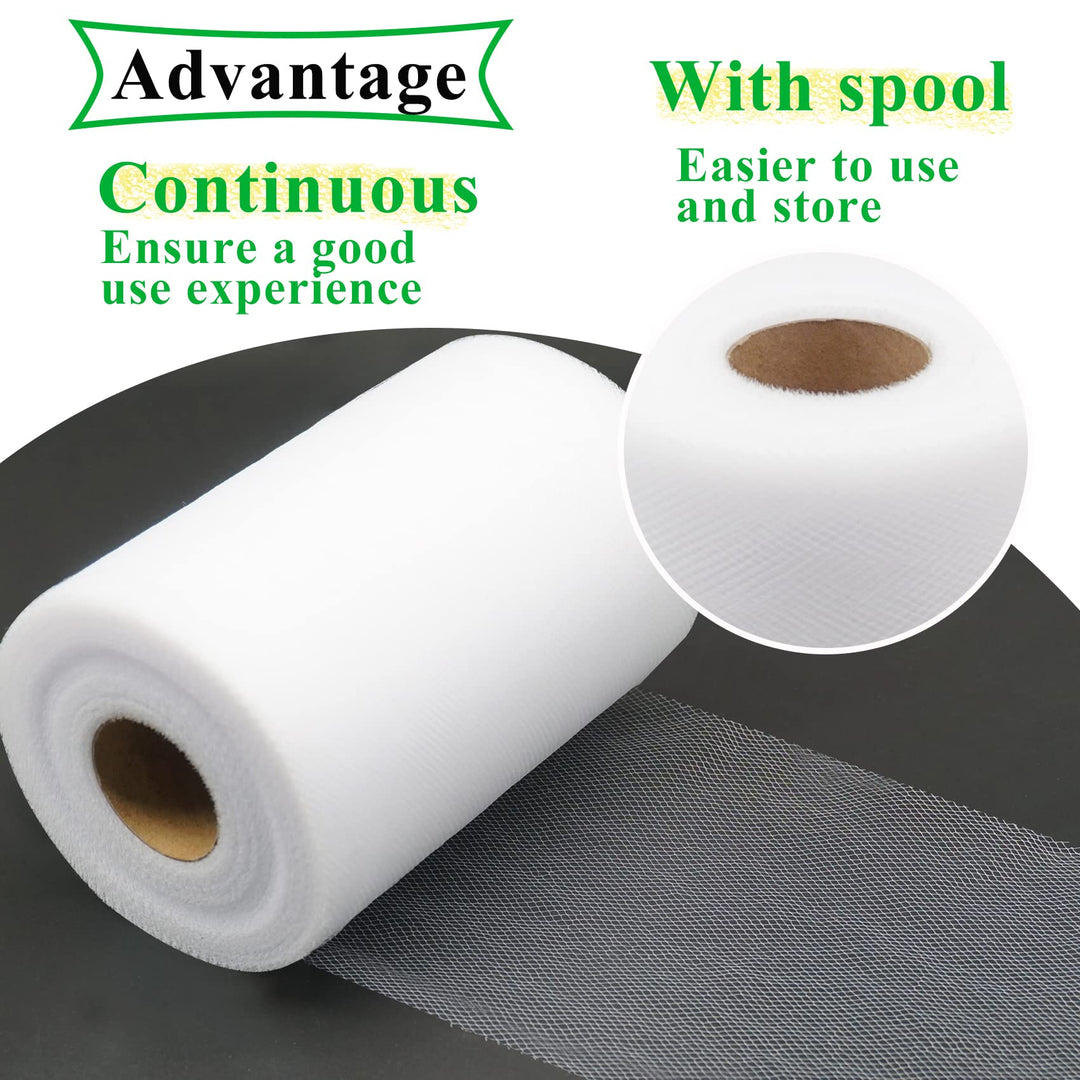 White Tulle Fabric Rolls 6 Inch by 100 Yards (300 feet)