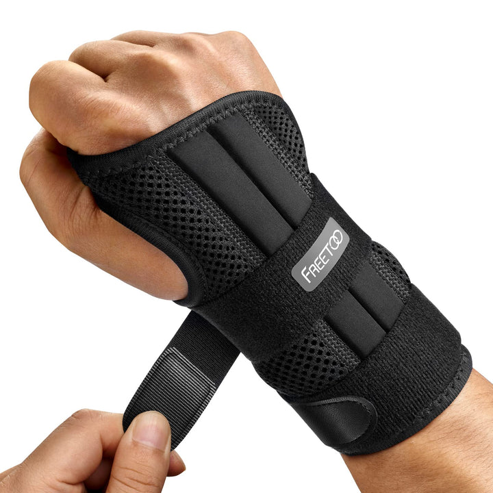 Wrist Brace for Carpal Tunnel Relief Night Support , Maximum Support with 3 Stays Women Men Adjustable Splint Right Left Hands Tendonitis, Arthritis Sprains, Black (Right Hand, S/M)