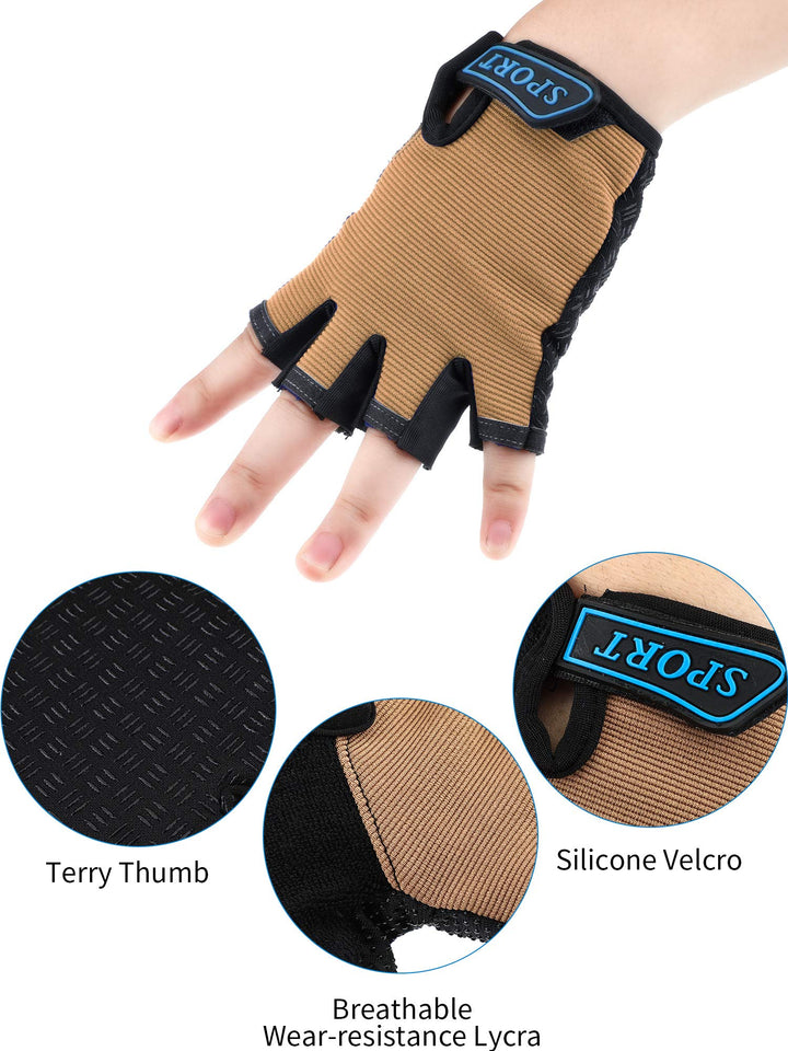 3 Pairs Kids Half Finger Gloves Sport Gloves Non-Slip Gel Gloves for Children Cycling Riding Biking (Cool,3-5 Years)