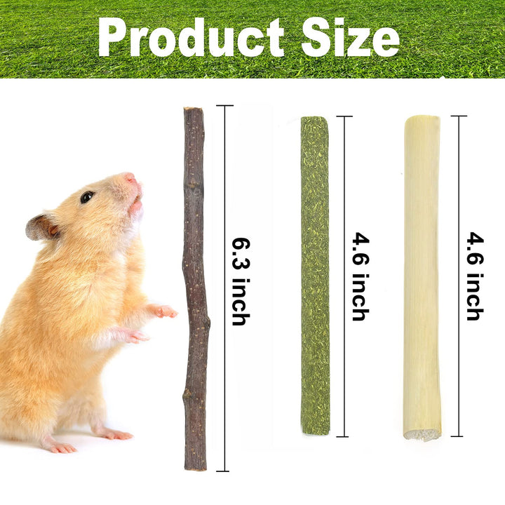 Chngeary Small Animals Chew Toys Molar Sticks, Apple Sticks Timothy Hay Sticks Sweet Bamboo 3Types Combined for Rabbit Chinchilla Guinea Pigs Squirrel Hamster (300g)