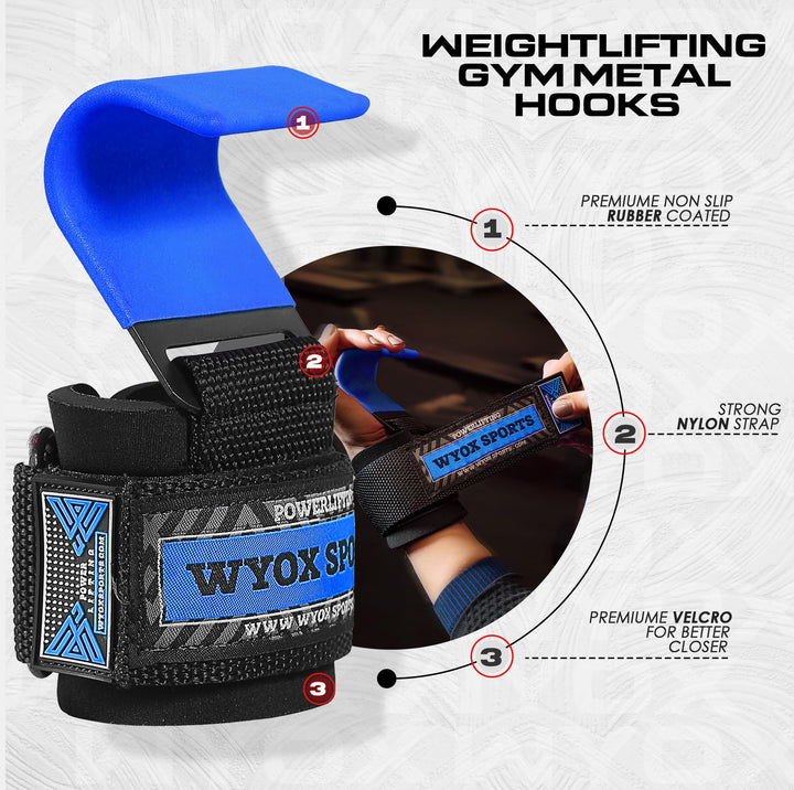 Weight Lifting Hooks for Men &amp; Women (Pair) - 7 mm Thick Wrist Padding - Weight Lifting Grips for Powerlifting, Shrugs, Rows &amp; Deadlift Support - Gym Lifting Straps with Pull Up Hooks