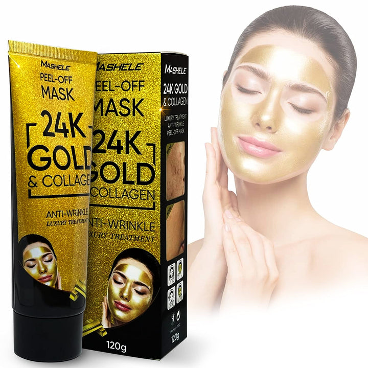 24K Gold Facial Mask Collagen Peel-off Anti-Wrinkle Lifting Firming Moisturizing Face Skin Care Masks 4.22 Fl.oz (Gold60)