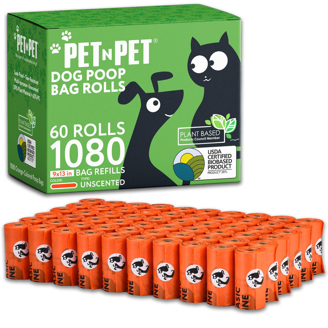 Pet N Pet 1080 Counts Orange Poop Bags for Dogs, 38% Plant Based &amp; 62% PE Extra Thick Dog Poop Bags Rolls, 9 x 13, Unscented Pet Waste Bag