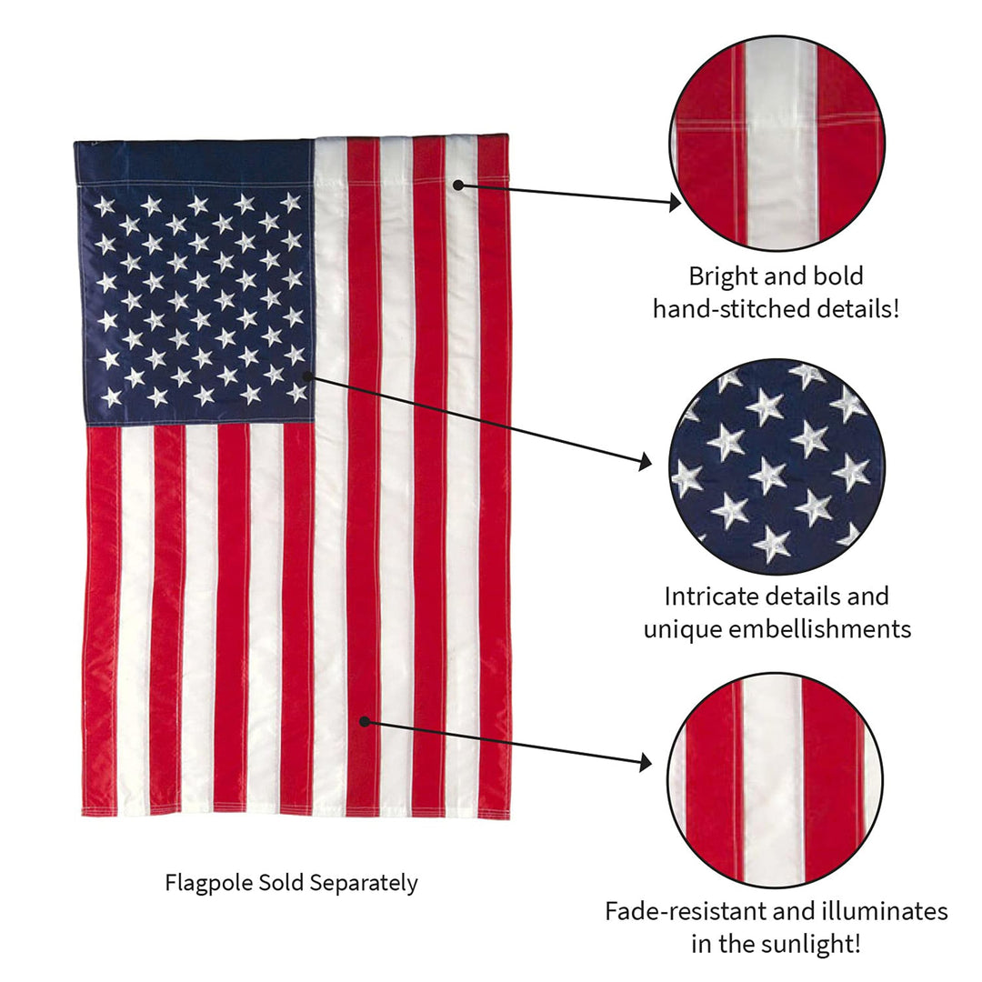 Evergreen American Flag 44-inch x 28-inch House Size | Heavy Duty Outdoor Premium 310D | Embroidered Stars and Stripes and Quadruple Stitched Edge | USA Residential or Commercial