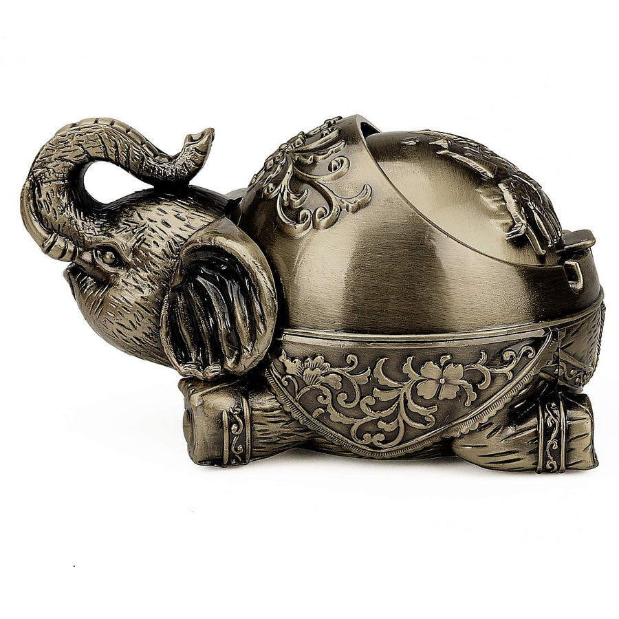 Vintage Decorative Windproof Ashtray with Lid for Cigarettes Metal Cigar Smoking Ashtray Holder for Odor Indoor outdoor Lucky Elephant Ashtray Fancy Gift for Men Women (Brozne)