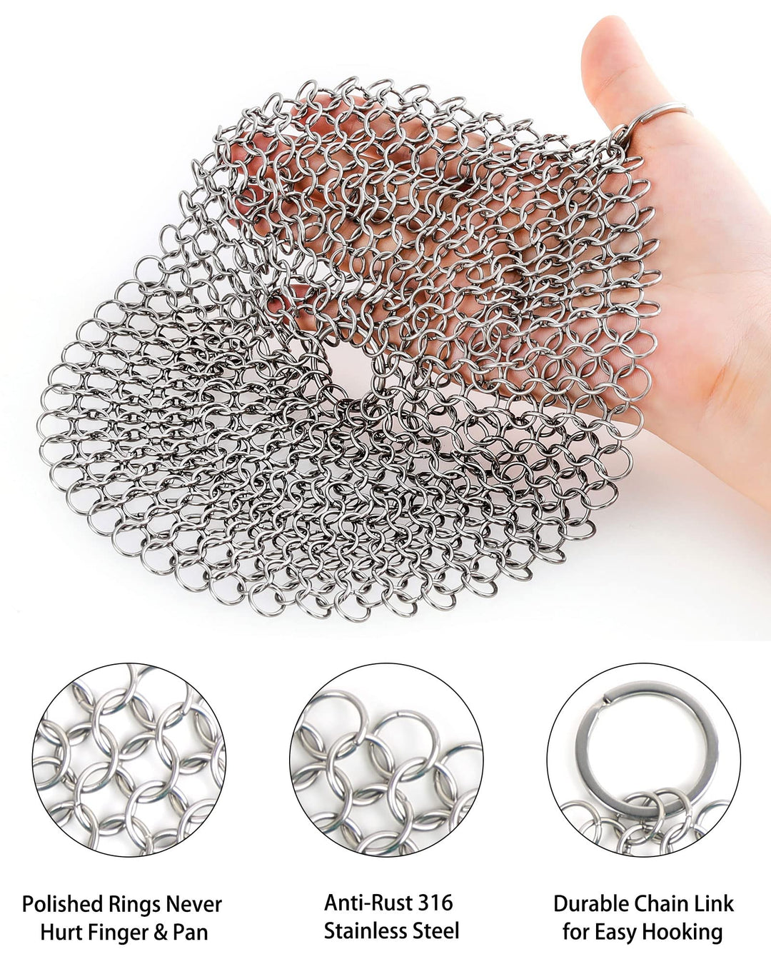 ONEEKK Cast Iron Skillet Cleaner Chainmail,Premium Stai