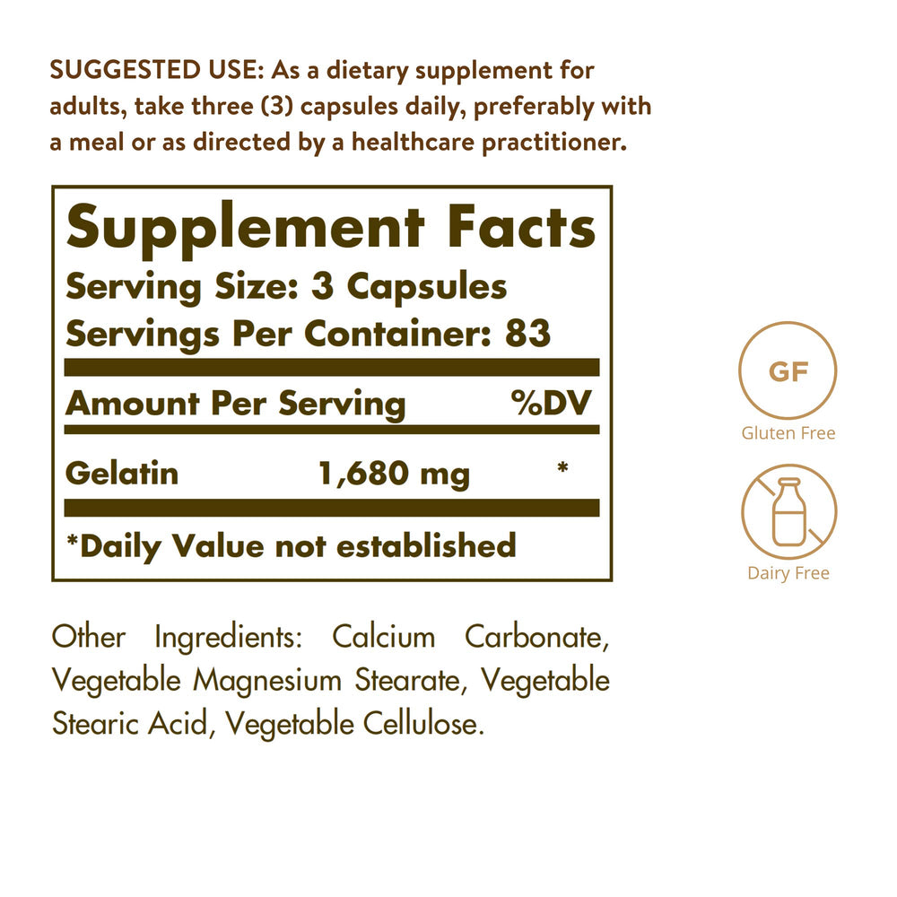 Solgar Gelatin 1680 mg, 250 Capsules - Natural Gelatin 