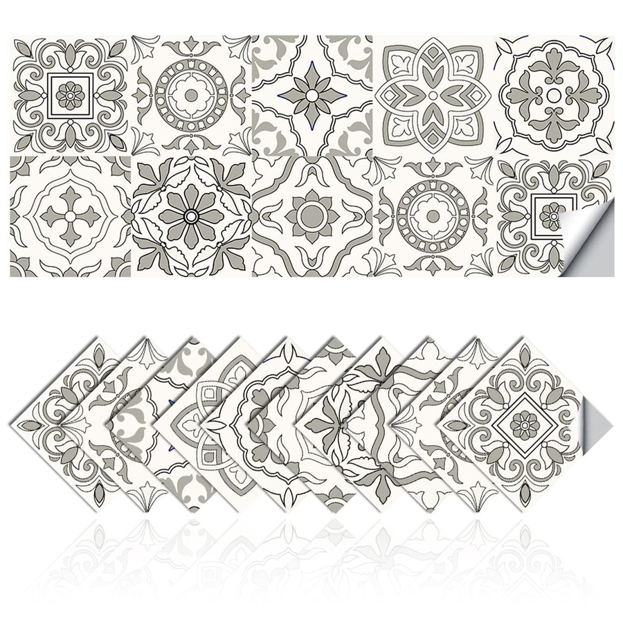 Tile Stickers Wall Decor Bathroom Kitchen Wall Sticker Waterproof PVC Decoration Stickers - 2D Sticker with Retro Design in Mosaic Style (8 x 8 Inch, Style-8)