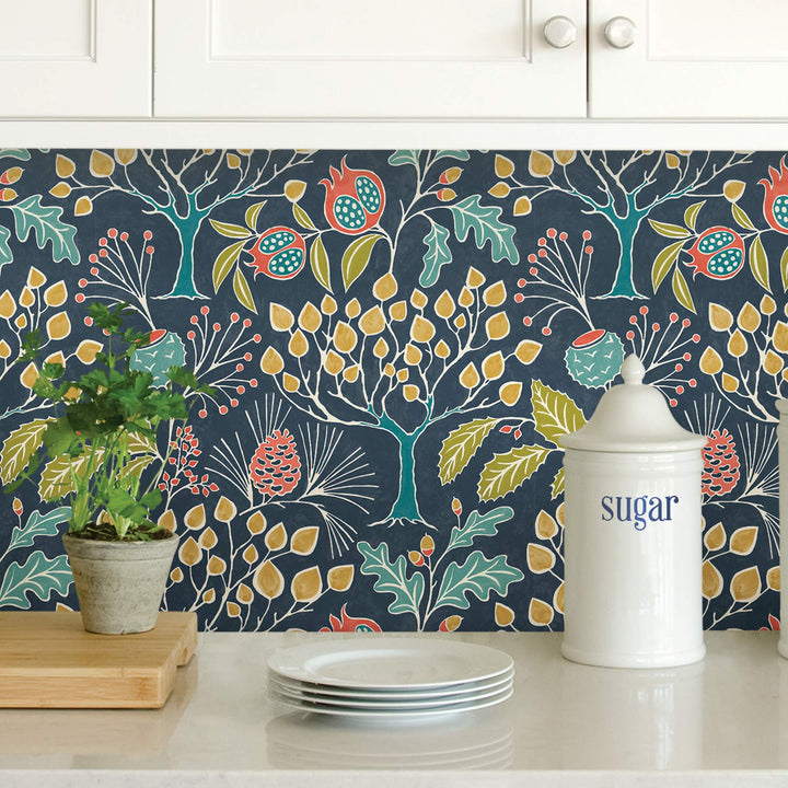 NU3038 Groovy Garden Navy Peel &amp; Stick Wallpaper, Multicolor
