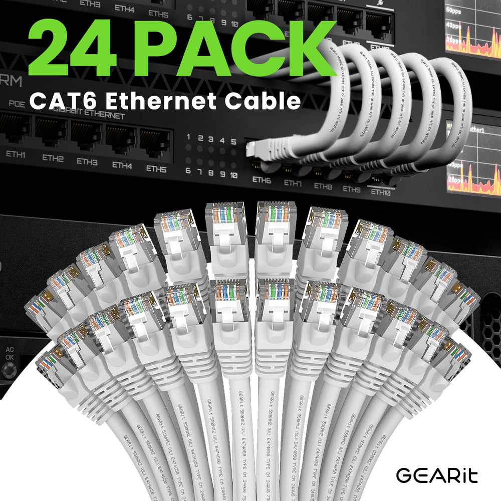 GearIT Cat 6 Ethernet Cable 1 ft (24-Pack) - Cat6 Patch