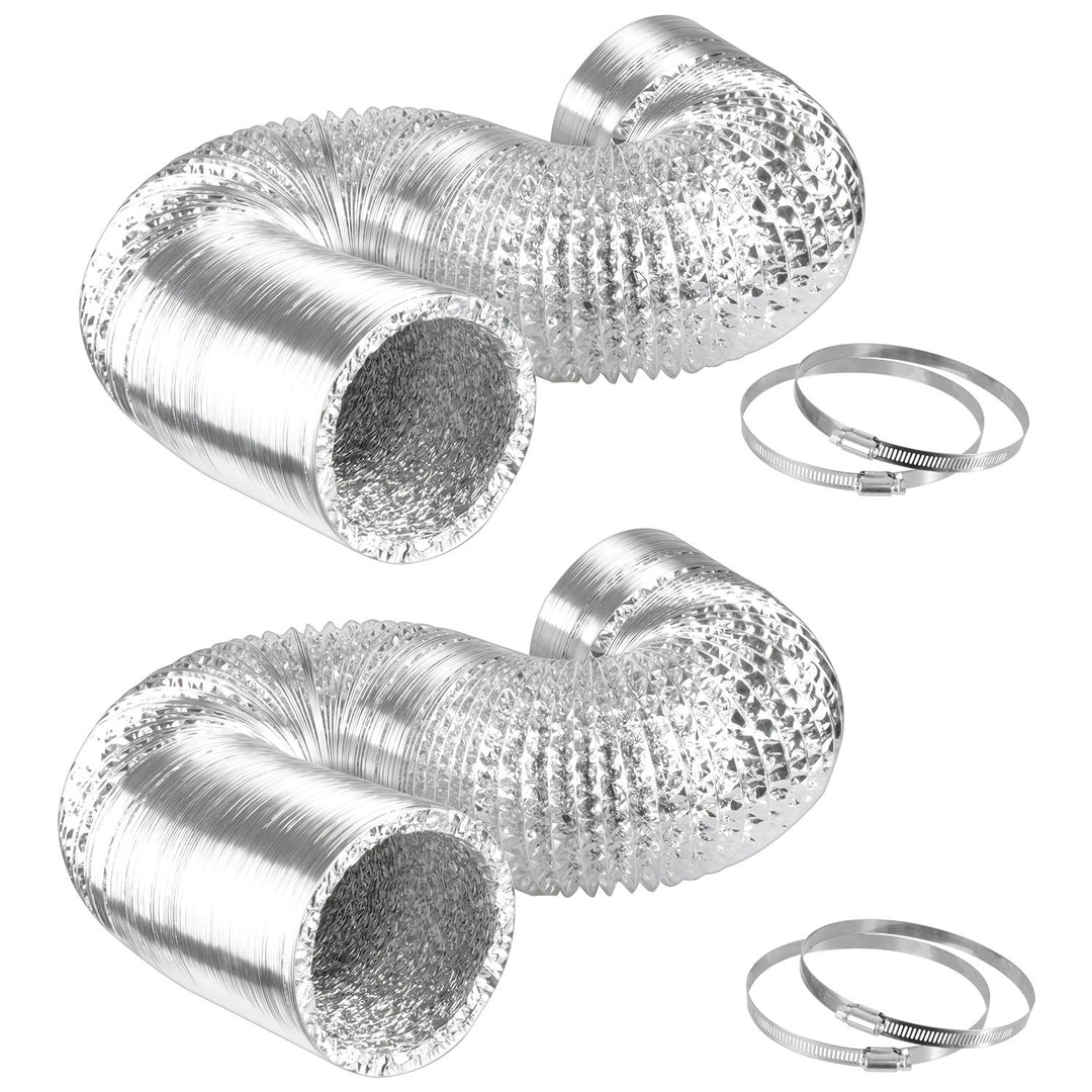 GLDUCT8X25C 8 inch 25 feet Non-Insulated Flex Air Aluminum Foil Ducting Dryer Vent Hose for HVAC Ventilation with 2 Clamps, 8, Silver