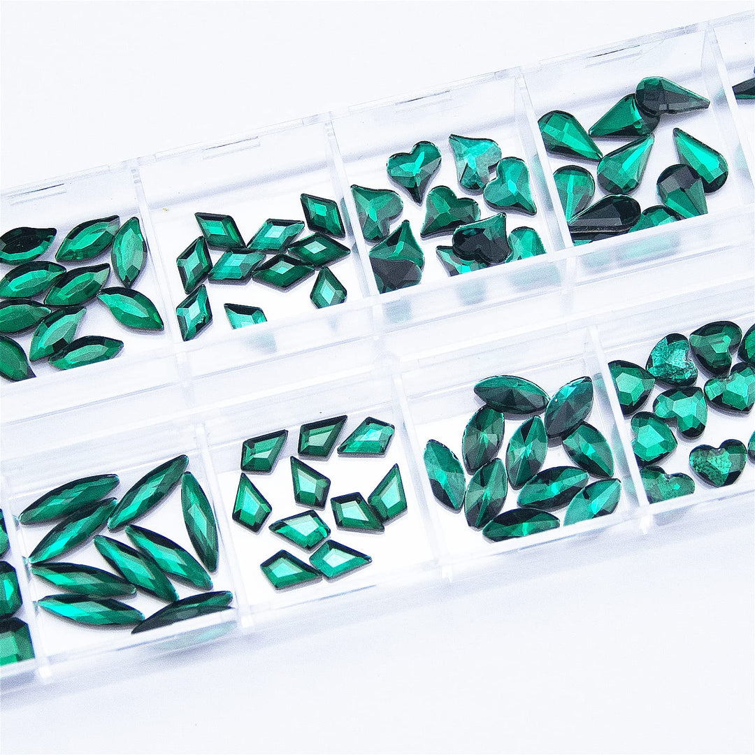 1920Pcs Emerald Green Rhinestones for Nails, Green Flatback Rhinestones Gems Crystals Glass Stones Multi Shapes Sizes Nail Rhinestones with Tweezers Pen for Nail DIY Crafts Clothes Shoes Jewelry