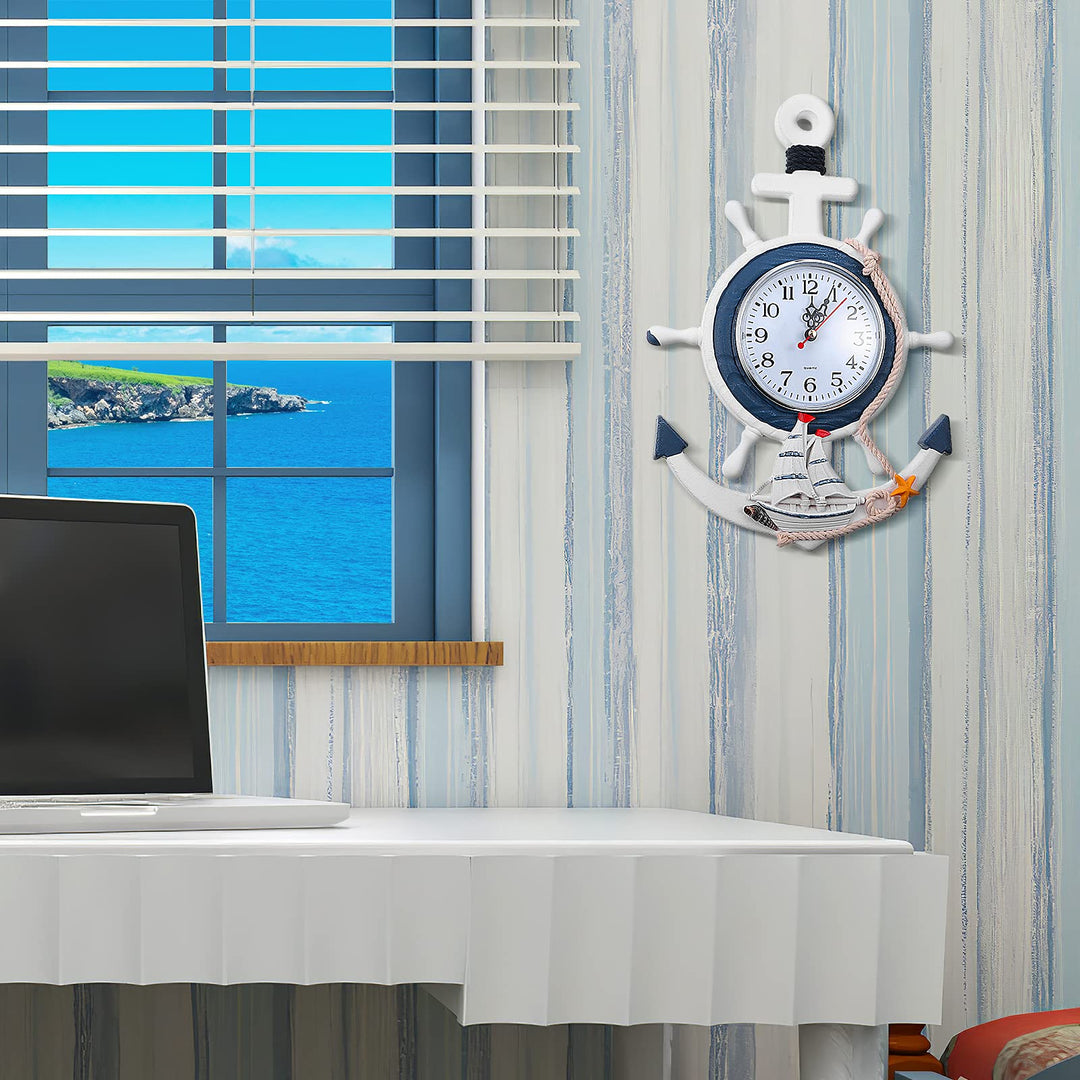 Anchor Clock Mediterranean Style Wall Clock Beach Sea T