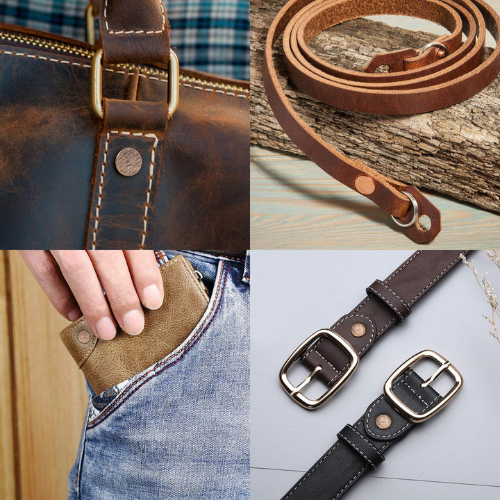 84Pcs, Copper Rivets and Burrs, #9 and #12 Burrs Setter, Leather Rivets Fastener Install Setting Tool with 4mm Leather Hole Punch Cutter for Belts Wallets Collars Leather Working Supplies