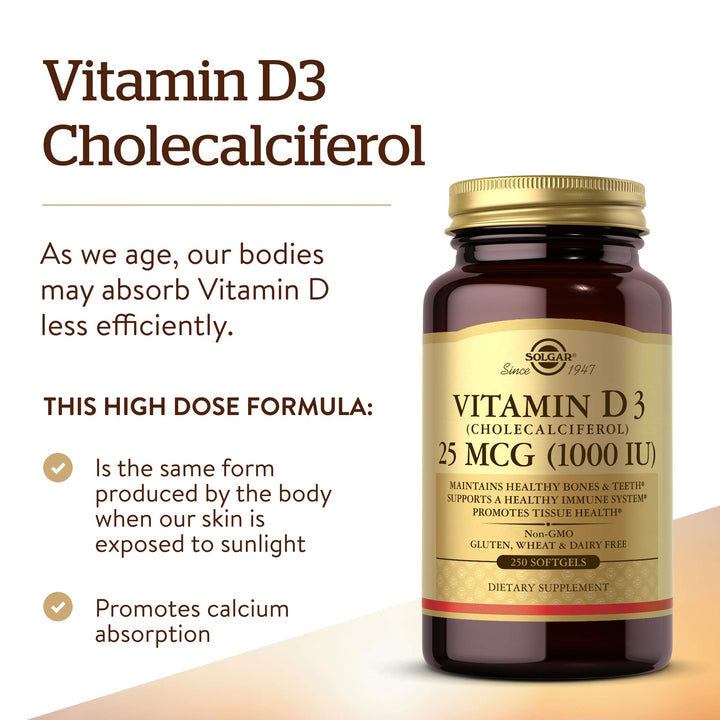 Solgar Vitamin D3 Cholecalciferol 25 MCG 1000 IU Softge