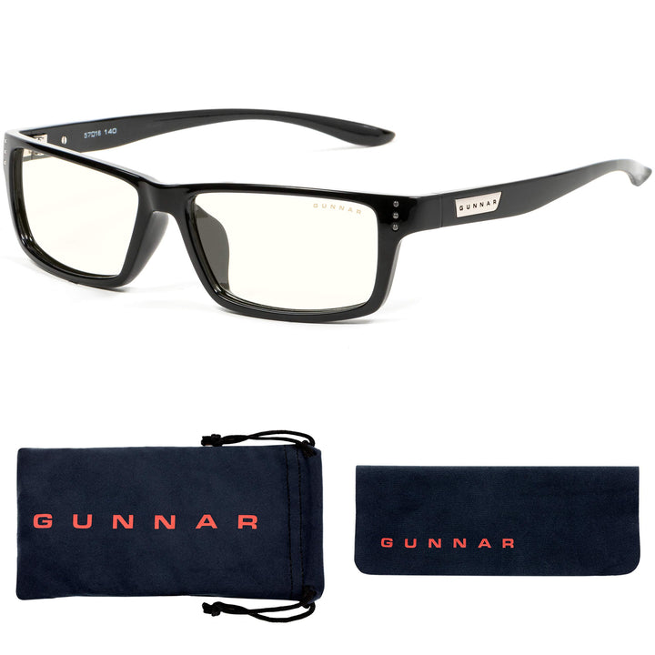 GUNNAR - Premium Gaming and Computer Glasses - Blocks 35% Blue Light - Riot, Onyx, Clear Tint, lens width: 57 mm | nose: 16 mm | frame width: 149 mm | temple: 140 mm |