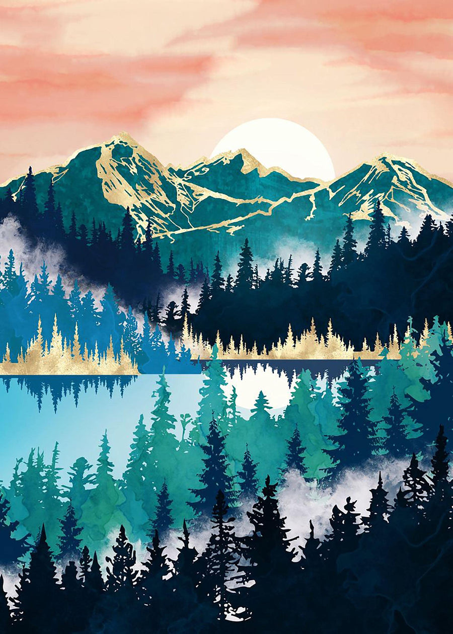 5D Sunrise Diamond Painting Kit,Diamond Art Kits for Adults,Diamond Dots,Paint with Diamonds Round for Gift,Wall Decor(12x16) (Lake Mist)