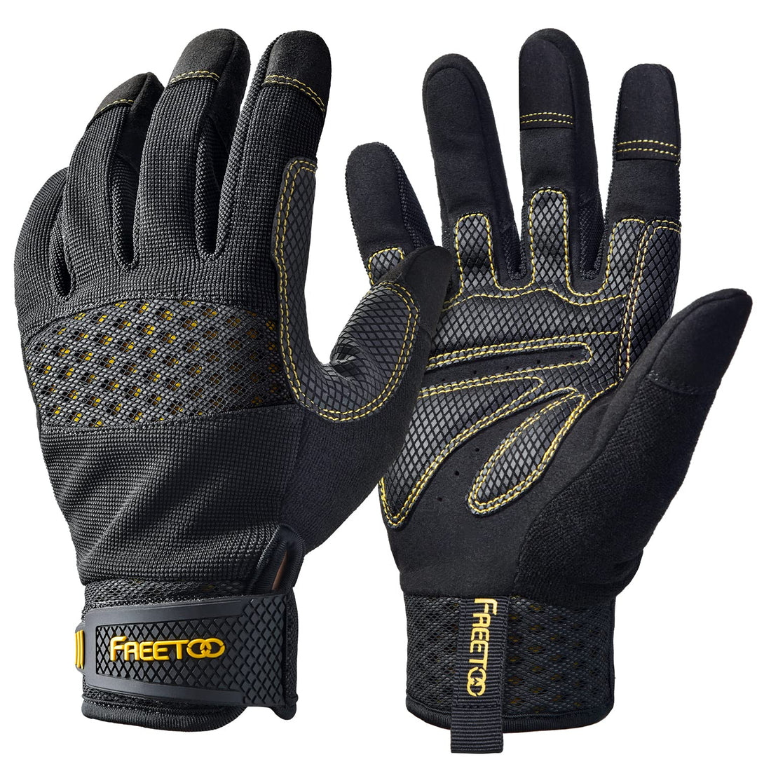 Men&#39;s Large Protective Gloves, Breathable Safety Mechanic Gloves with Padded Silicone Palm, Sensitive Touch Screen Flexible Grip Gloves for Work