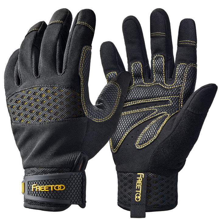 Men&#39;s Large Protective Gloves, Breathable Safety Mechanic Gloves with Padded Silicone Palm, Sensitive Touch Screen Flexible Grip Gloves for Work