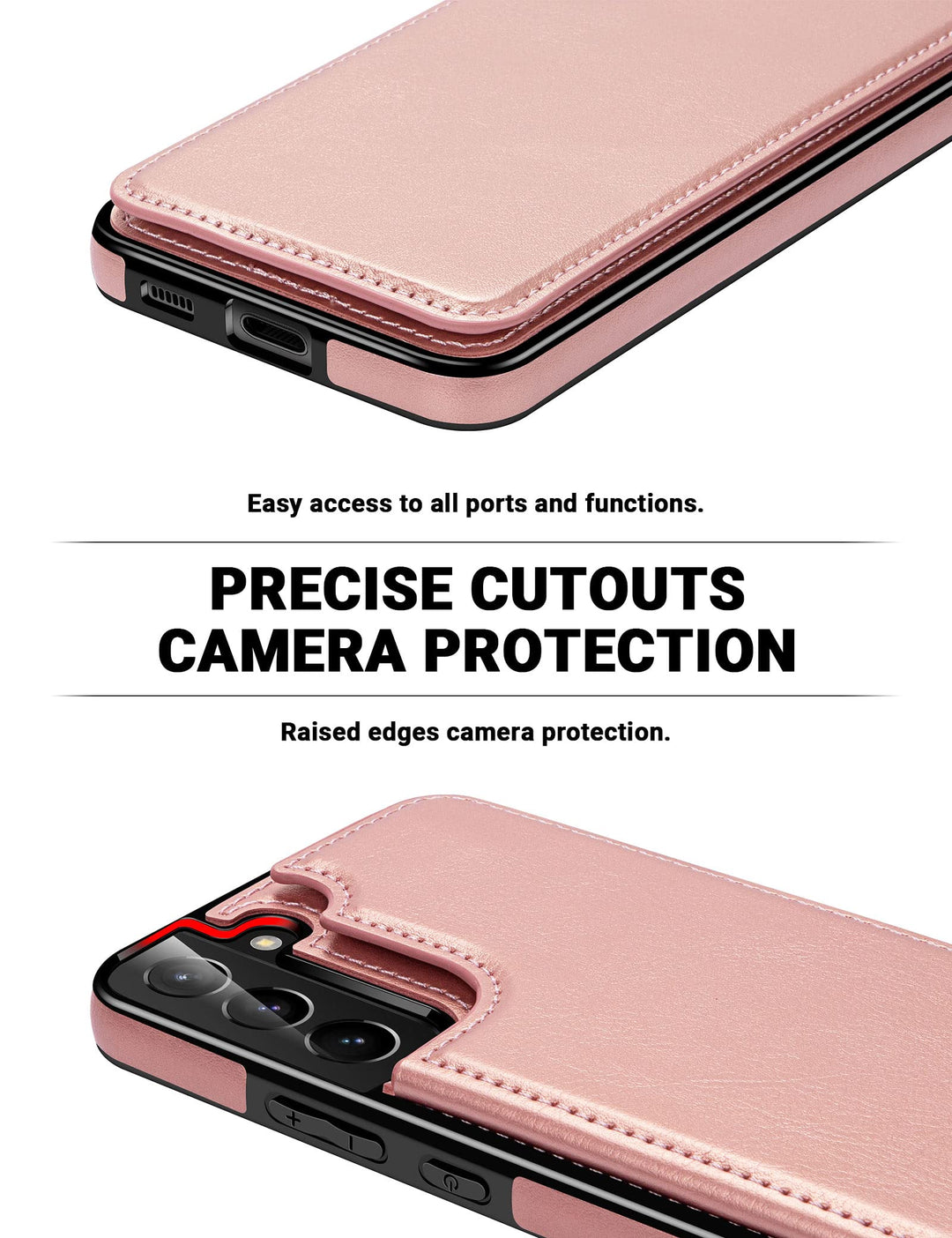 Galaxy S22 Case, for Samsung Galaxy S22 Cases Wallet Case Men Women ID Credit Card Slot Holder Cash Pocket PU Leather Sleeve Double Magnetic Closure Clasp Galaxy S22 5G Flip Cases Rose Gold