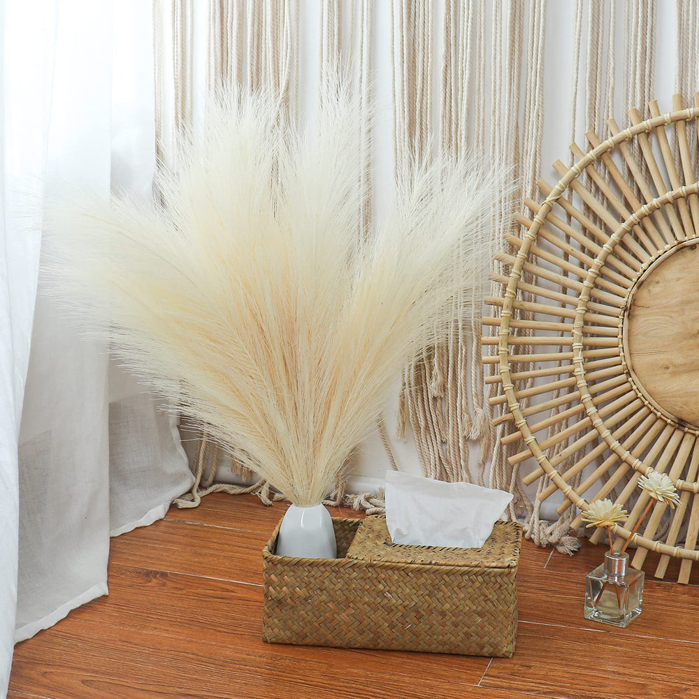3 Pcs Faux Pampas Grass, 43 Tall Fluffy Non-Shedding Artificial Fake Flowers, Boho Vase Filler, Living Room Kitchen & Wedding Fluffy Grass Decor (Beige)