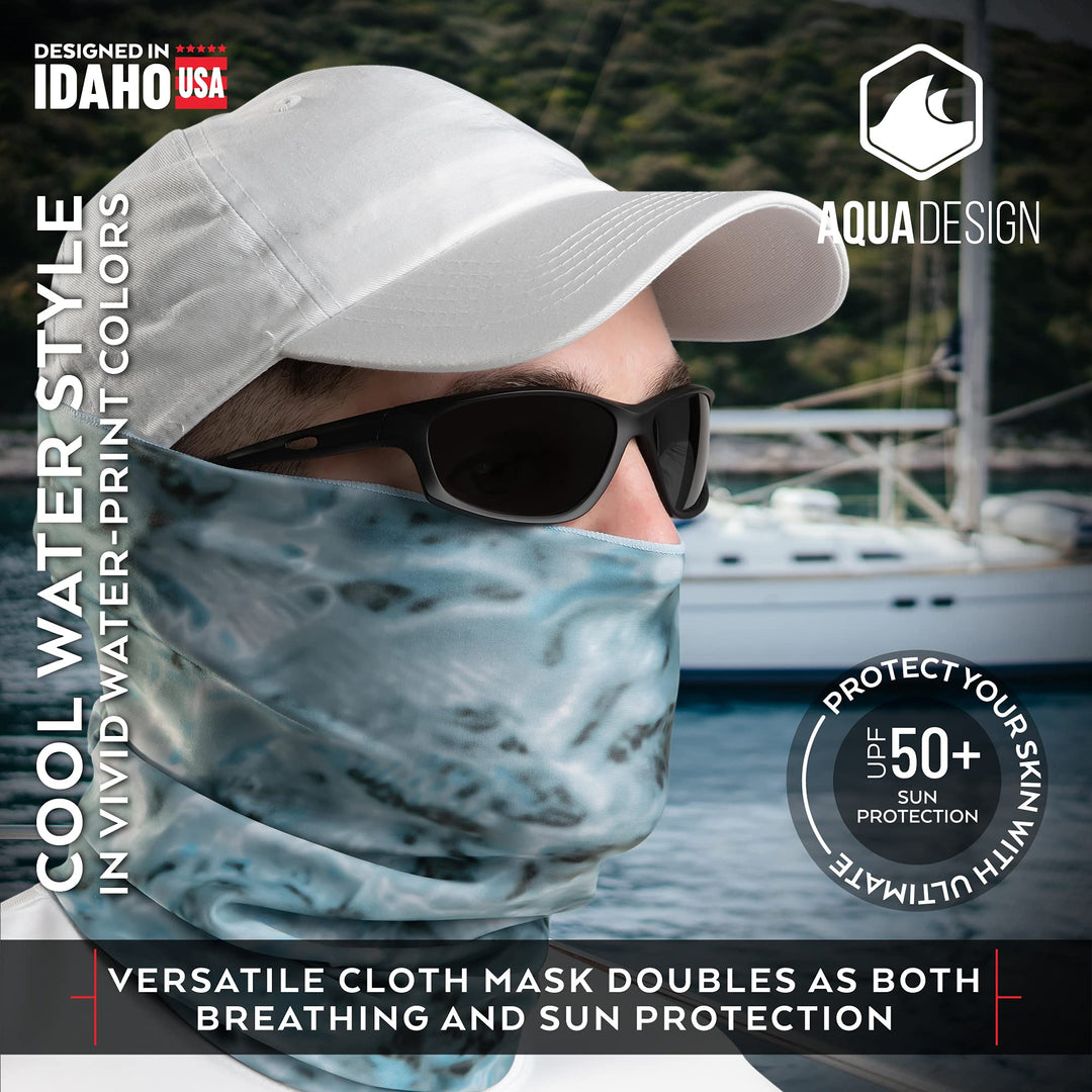 Hunting Fishing Mask Camo Multipurpose Face Tube Wind Sun Protection Shield Bandana Youth to XL Headband Gaiter, Aqua Sky, M
