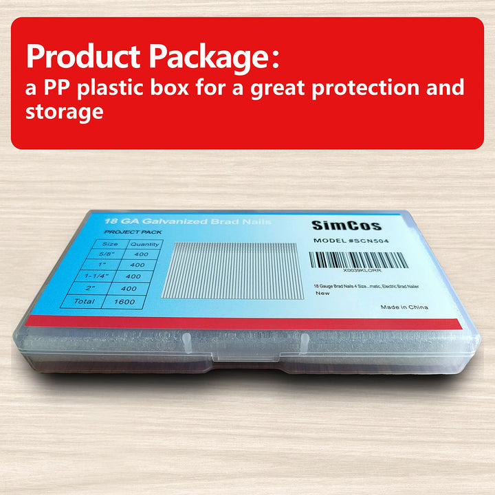 18 Gauge Brad Nails 4 Sizes (2,1-1/4,1,5/8) 1600-count Galvanized 18 GA Nail Gun Nails Assorted and Small Finishing Nails for Pneumatic, Electric Brad Nailer