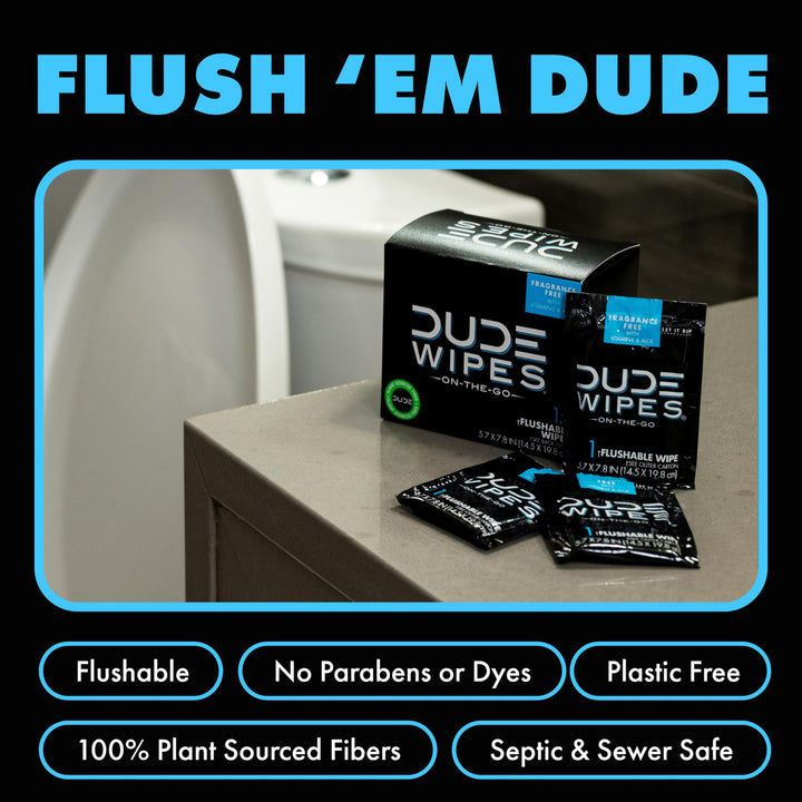DUDE Wipes Flushable Single Wipes for Travel, Unscented