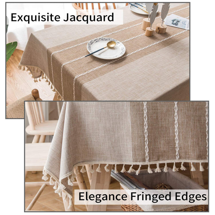 smiry Rustic Farmhouse Linen Tablecloth, Embroidered Burlap Table Cloth with Tassel, Wrinkle Free Dining Room tablecloths for Rectangle Tables, 55 x 157 inches, Light Grey