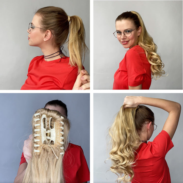 24 &amp; 160g Hair Piece Pony Tail Extension (JET BLACK) Very Long &amp; Voluminous curled wavy Heat-Resisting Like Real Human Hair