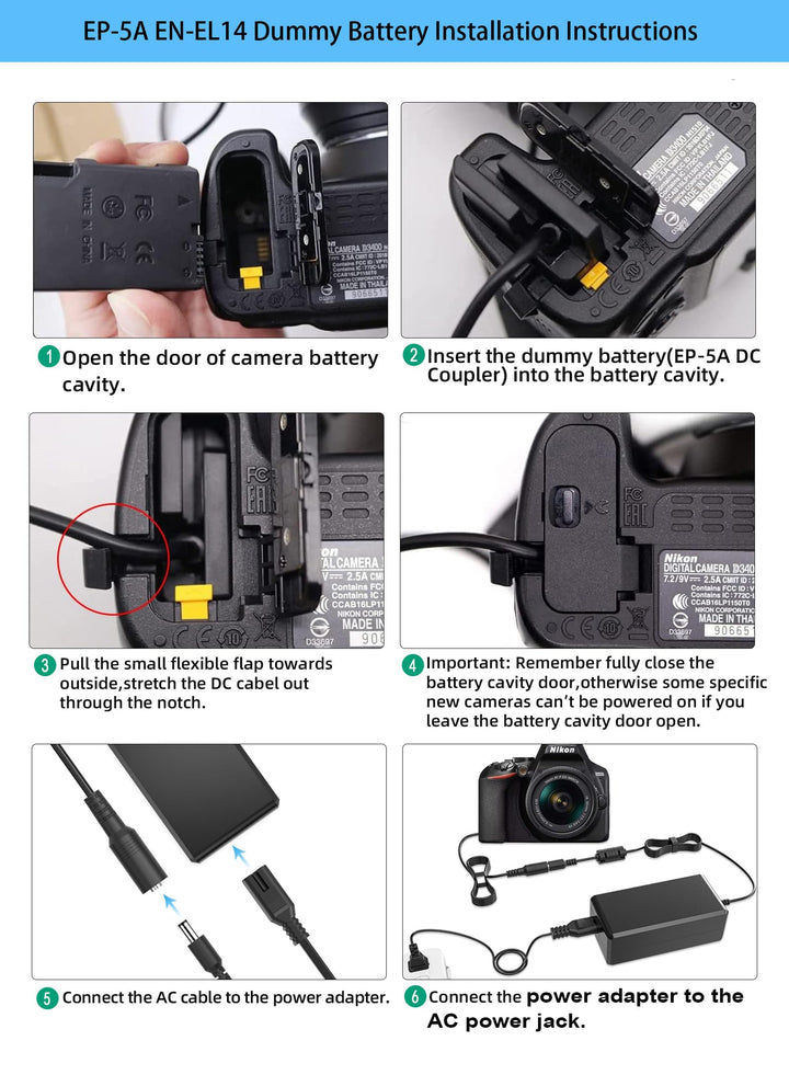 TKDY EP-5A EH-5 AC Power Adapter EN-EL14A Dummy Battery