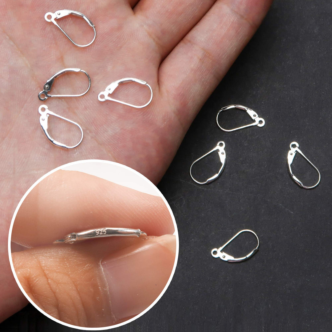 TOAOB 8pcs 925 Sterling Silver Leverback French Earring Hooks Hypoallergenic Dangle Earwire Findings 16x9mm with Jump Rings for Jewelry Making