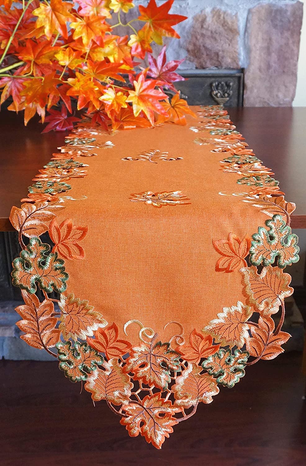 GRANDDECO Fall Table Runner Thanksgiving Orange Maple L