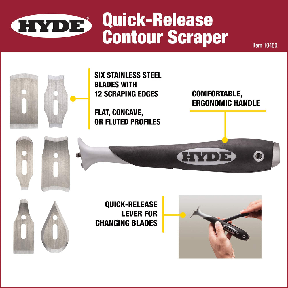 HYDE Contour Scraper with 6 Changeable Blades , multicolor - 10450