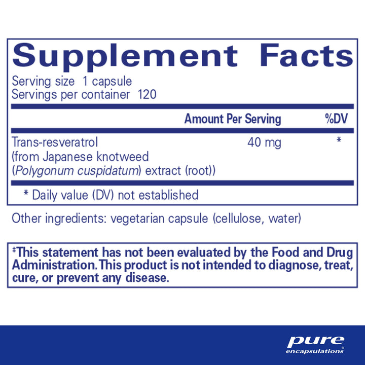 Resveratrol - Cardiovascular, Cellular Health &amp; Memory Support* - 40 mg Trans-Resveratrol - Antioxidants Supplement - Gluten Free &amp; Non-GMO - 120 Capsules