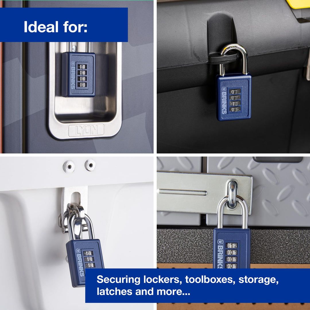 - 40mm 4-Dial Resettable Sports Padlock - Zinc Die-Cast Body with Chrome Plated Shackle, Navy