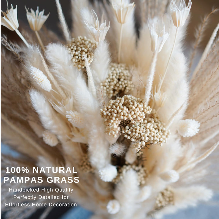 Natural Dried Pampas Grass Bouquet - 85 PCS with Bunny 
