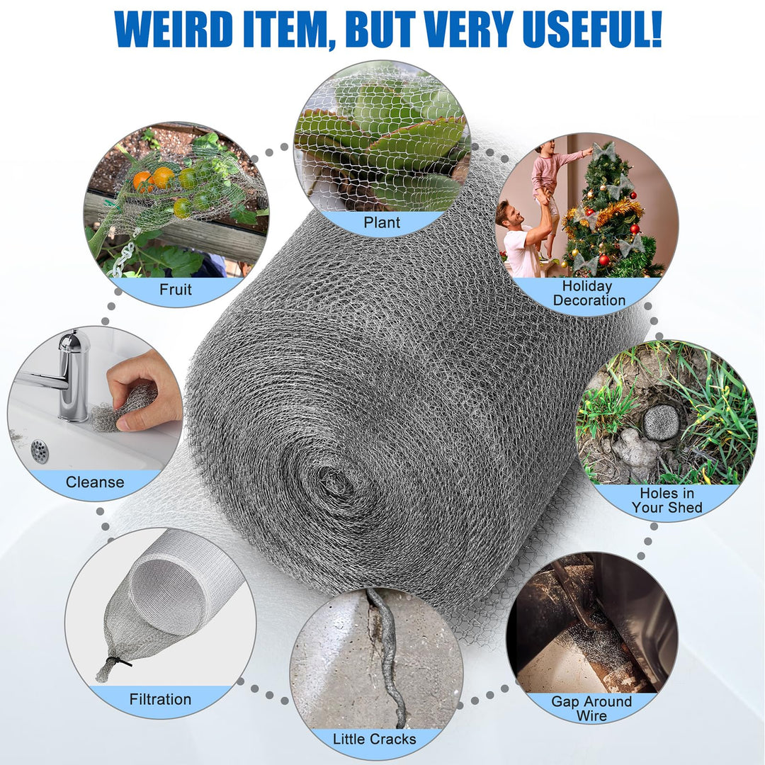 Upgraded 5” X 50 Ft Wire Mesh Hole Fill Fabric, Stainless Steel Gap Blocker Easy to Work with, Flexible Stretchy Hardware Cloth Fabric DIY Kit, Perfect Filler