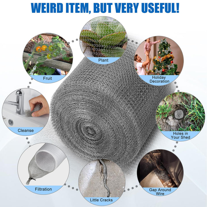 Upgraded 5” X 50 Ft Wire Mesh Hole Fill Fabric, Stainless Steel Gap Blocker Easy to Work with, Flexible Stretchy Hardware Cloth Fabric DIY Kit, Perfect Filler