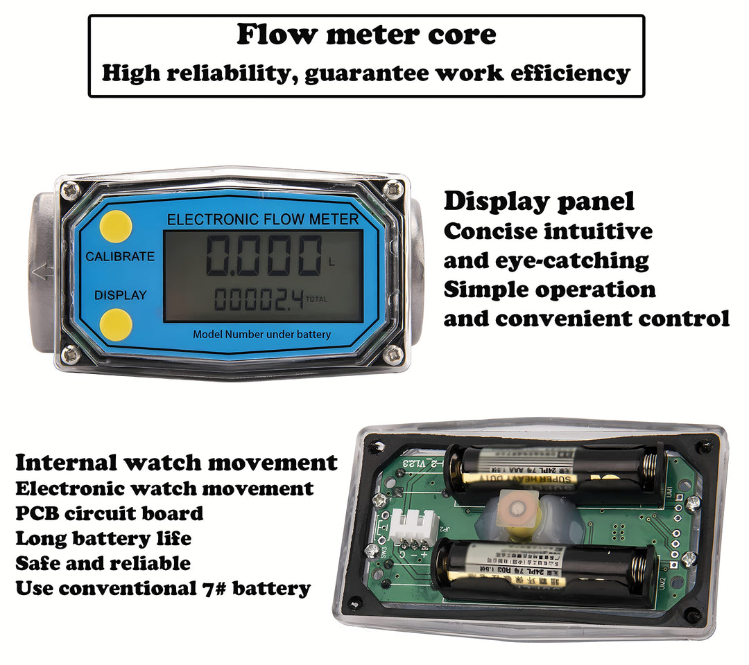 1 Flow Meter, LCD Electronic Digital Display Flowmeter,with 1-Inch NPT Inlet/Outlet, for Measure A Variety of Diesel, Kerosene, Gasoline Liquid Flow