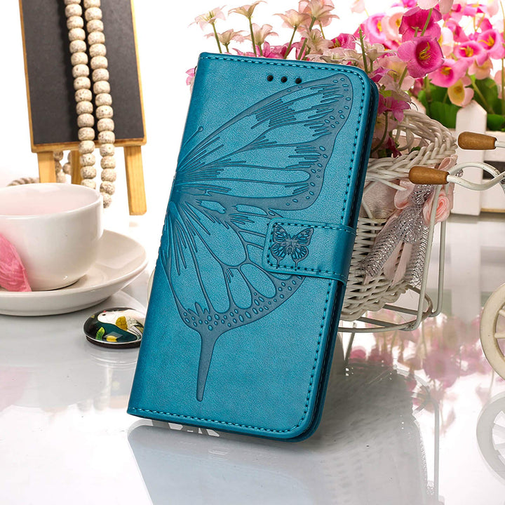 Compatible for Moto G Stylus 2021 Case Wallet,[Kickstand][Wrist Strap][Card Holder Slots] Butterfly Floral Embossed PU Leather Flip Cover for Moto G Stylus (2021) Case (Blue)