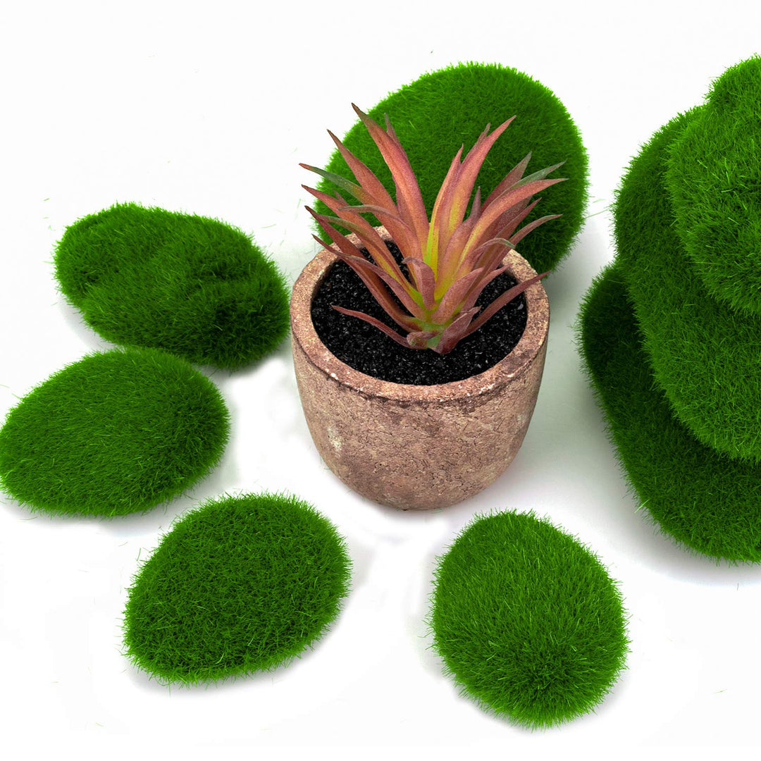50 Pcs 5 Size Artificial Moss Rocks Decorative Faux Green Moss Covered Stones Fake Moss Balls for Garden Decor DIY Floral Arrangements Plant Poted Decoration
